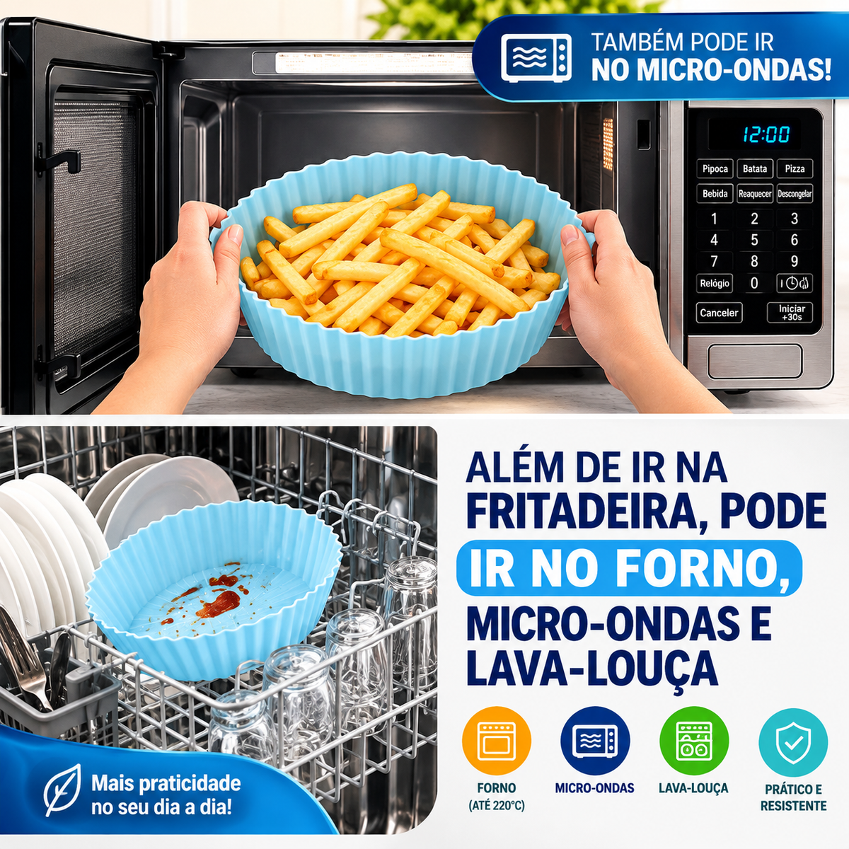 Kit 5 Formas de Silicone Reutilizáveis e Antiaderentes para Air Fryer, Micro-ondas e Forno