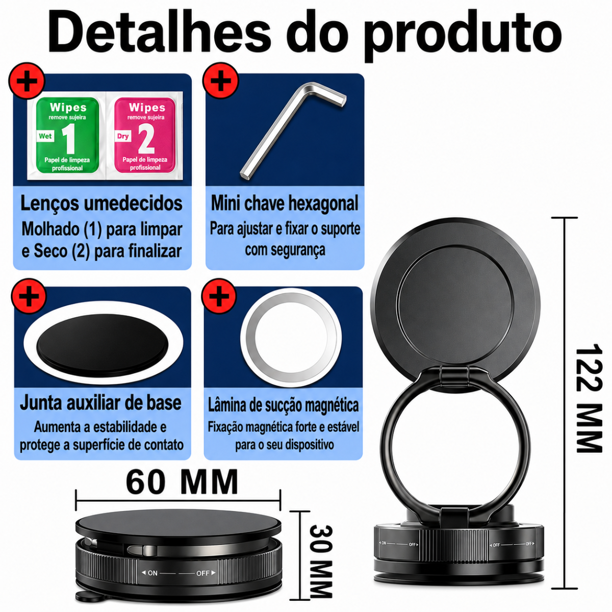 Super Pró suporte para Celular Magnético Universal Articulado Rotação 360° – (Cores Sortidas) - AJ-P27-H