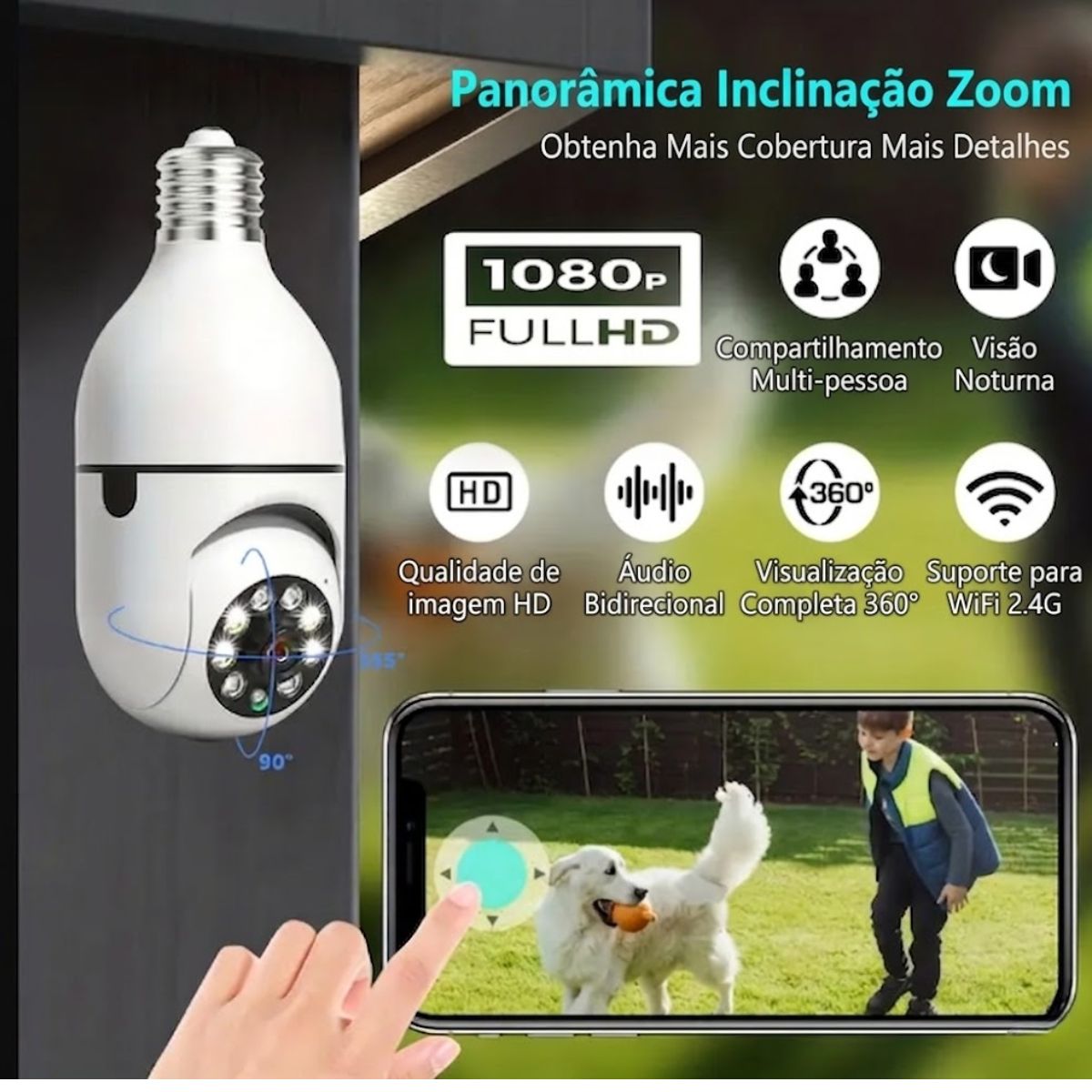 Lâmpada de Segurança Vigilância IP Wi-Fi 360°, A segurança do seu lar em suas mãos.
