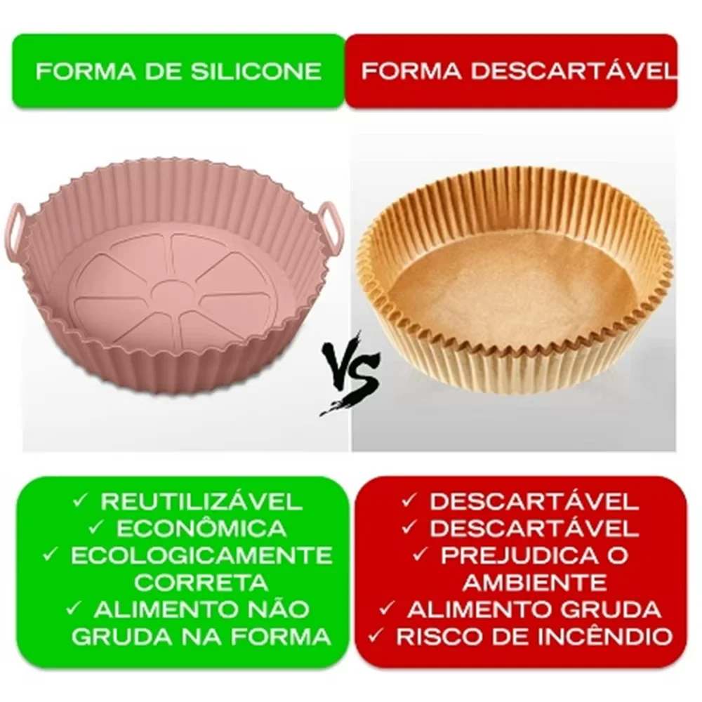 Kit 5 Formas de Silicone Reutilizáveis e Antiaderentes para Air Fryer, Micro-ondas e Forno