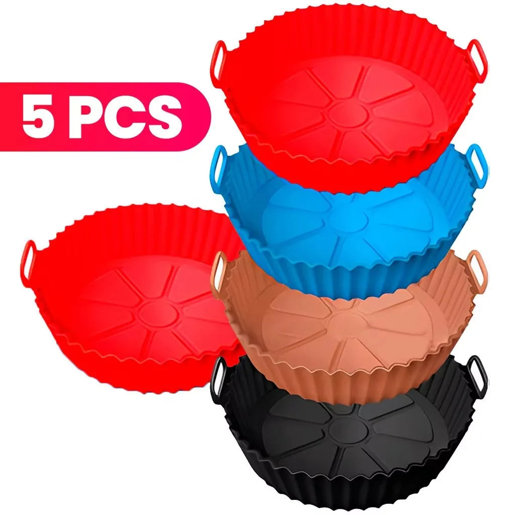 Kit 5 Formas de Silicone Reutilizáveis e Antiaderentes para Air Fryer, Micro-ondas e Forno