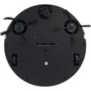 Bottom view of black robot vacuum cleaner with dual brush heads and wheels