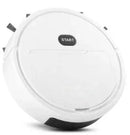 Smart white robot vacuum cleaner with start button, home cleaning technology