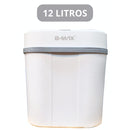 White 12-liter plastic trash bin with lid, B-MAX logo, for home organization