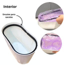 White plastic trash bin with bag holder and bag installation details, modern home accessory