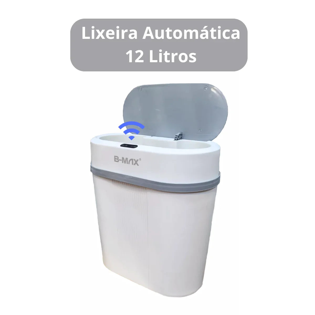 Automatic trash can 12 liters with motion sensor, white lid open, modern home gadget