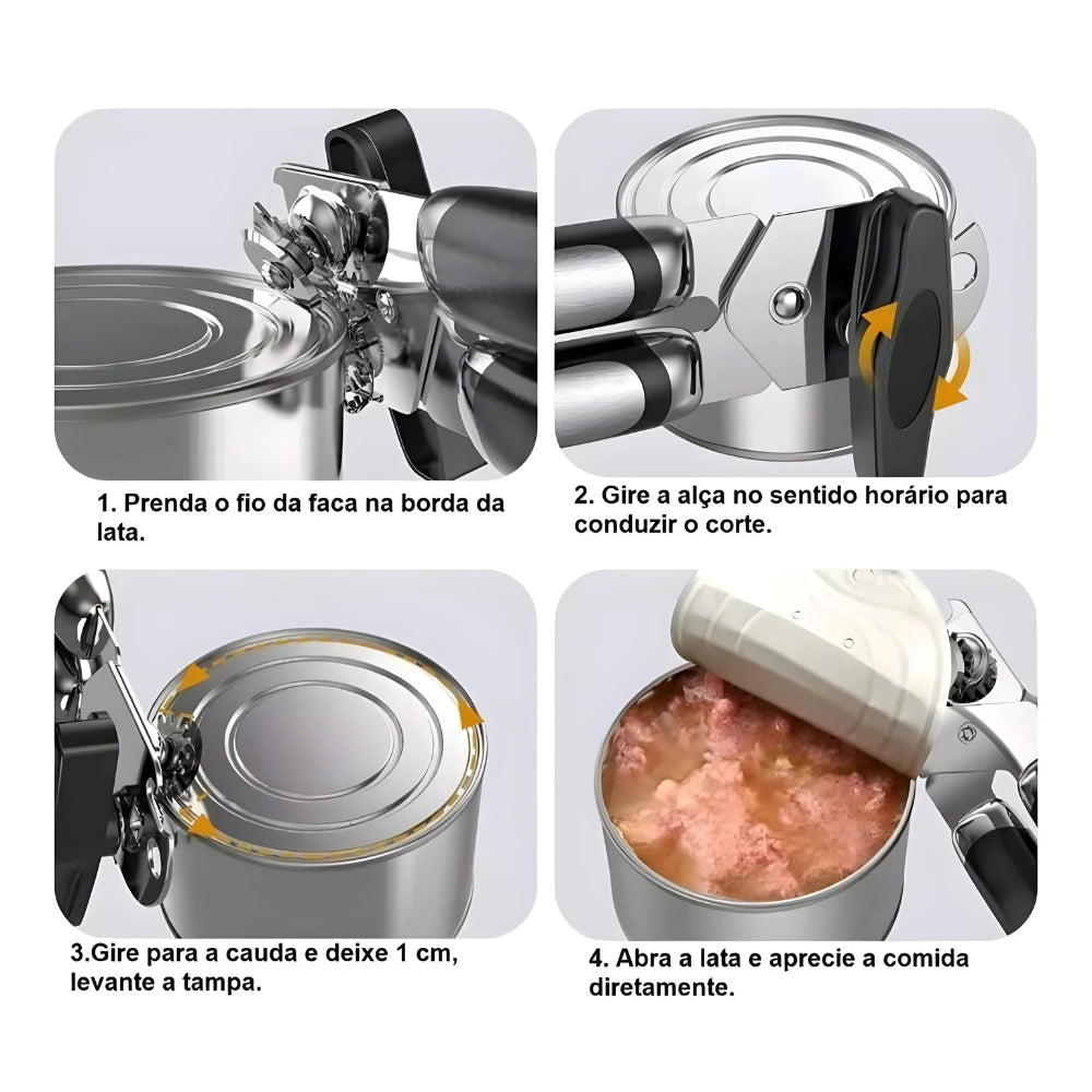 ABRI MAX PRO / Abridor de Latas e Garrafas Profissional em Aço Inox 3 em 1
