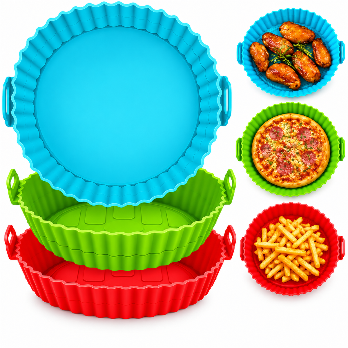 Kit 5 Formas de Silicone Reutilizáveis e Antiaderentes para Air Fryer, Micro-ondas e Forno