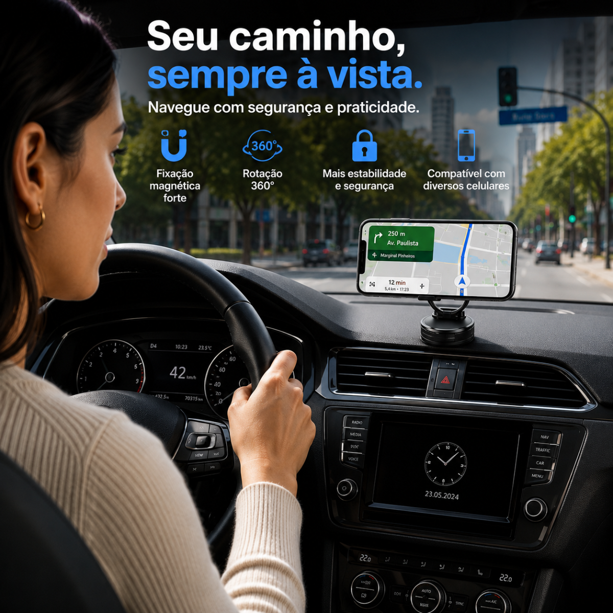 Super Pró suporte para Celular Magnético Universal Articulado Rotação 360° – (Cores Sortidas) - AJ-P27-H