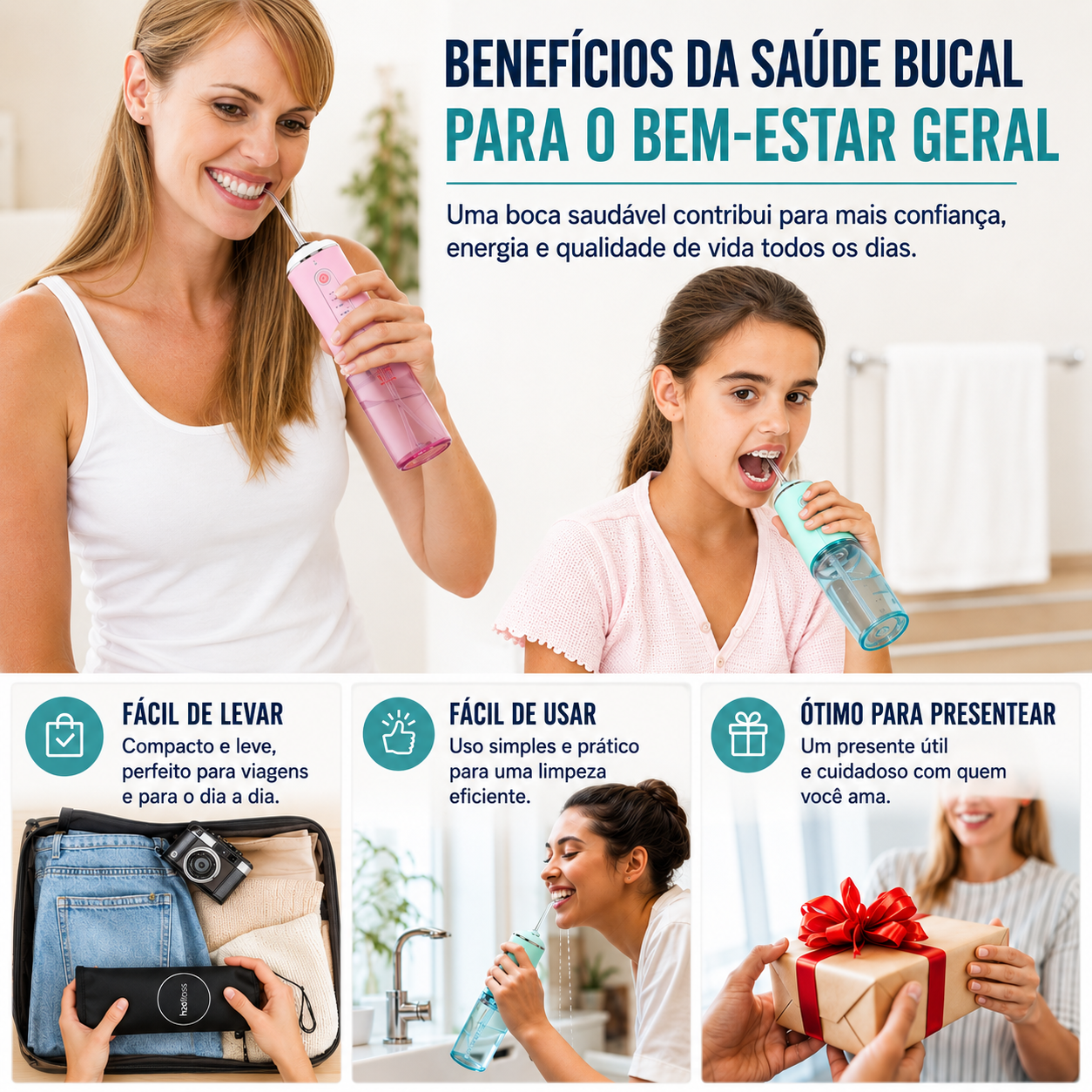 Irriga Pro Bucal Portátil de Alta Pressão – Limpeza Profunda e Saúde Gengival cor enviada de acordo com estoque.