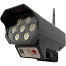 Outdoor security camera with LED lights, motion sensor, and antenna for home surveillance