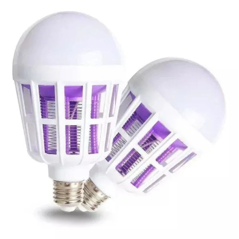 LED mosquito trap light bulbs with white casing and visible purple UV light