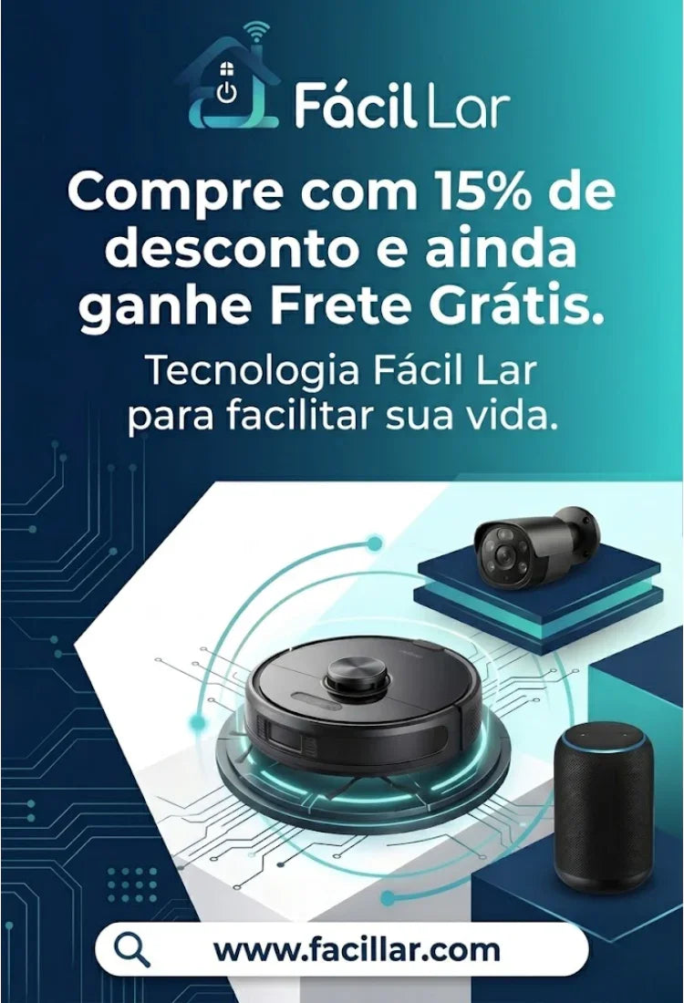 Smart home technology ad featuring robot vacuum, security camera, and smart speaker, promotion text.